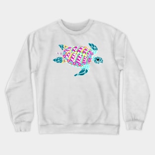 kawaii radioactive turtle in ecopop mutant pattern from the floral caribbean art Crewneck Sweatshirt